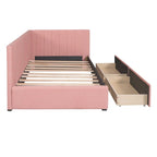 Tagesbett für zwei Personen aus Leinen und MDF mit 2 Schubladen und gepolsterter Rückenlehne, 190 cm L x 108 cm B x 72 cm H