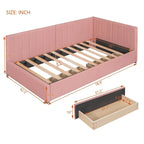 Tagesbett für zwei Personen aus Leinen und MDF mit 2 Schubladen und gepolsterter Rückenlehne, 190 cm L x 108 cm B x 72 cm H