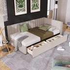 Tagesbett für zwei Personen aus Leinen und MDF mit 2 Schubladen und gepolsterter Rückenlehne, 190 cm L x 108 cm B x 72 cm H