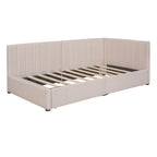 Tagesbett für zwei Personen aus Leinen und MDF mit 2 Schubladen und gepolsterter Rückenlehne, 190 cm L x 108 cm B x 72 cm H