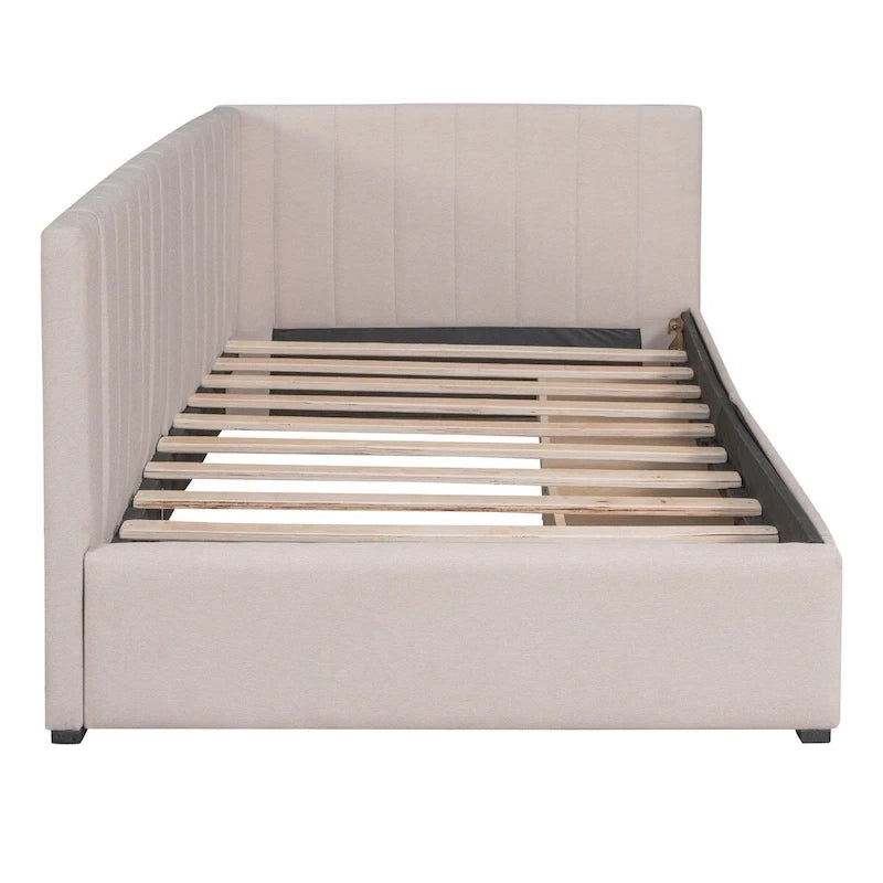 Tagesbett für zwei Personen aus Leinen und MDF mit 2 Schubladen und gepolsterter Rückenlehne, 190 cm L x 108 cm B x 72 cm H