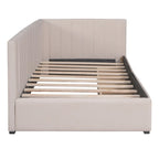 Tagesbett für zwei Personen aus Leinen und MDF mit 2 Schubladen und gepolsterter Rückenlehne, 190 cm L x 108 cm B x 72 cm H
