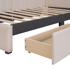 Tagesbett für zwei Personen aus Leinen und MDF mit 2 Schubladen und gepolsterter Rückenlehne, 190 cm L x 108 cm B x 72 cm H
