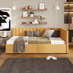Tagesbett für zwei Personen aus Leinen und MDF mit 2 Schubladen und gepolsterter Rückenlehne, 190 cm L x 108 cm B x 72 cm H