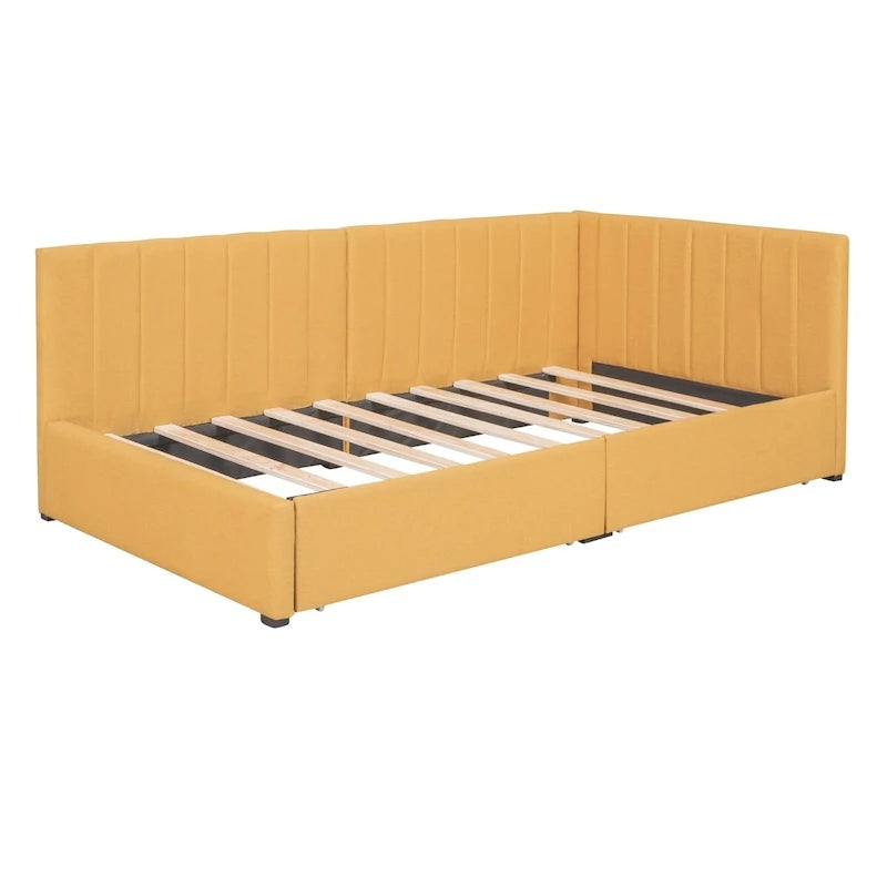 Tagesbett für zwei Personen aus Leinen und MDF mit 2 Schubladen und gepolsterter Rückenlehne, 190 cm L x 108 cm B x 72 cm H