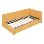 Tagesbett für zwei Personen aus Leinen und MDF mit 2 Schubladen und gepolsterter Rückenlehne, 190 cm L x 108 cm B x 72 cm H