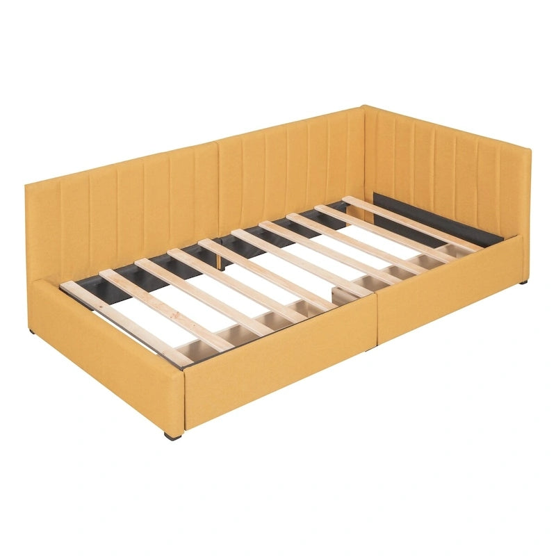 Tagesbett für zwei Personen aus Leinen und MDF mit 2 Schubladen und gepolsterter Rückenlehne, 190 cm L x 108 cm B x 72 cm H