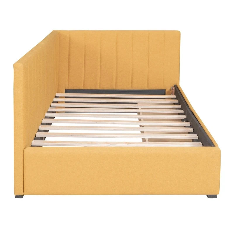 Tagesbett für zwei Personen aus Leinen und MDF mit 2 Schubladen und gepolsterter Rückenlehne, 190 cm L x 108 cm B x 72 cm H
