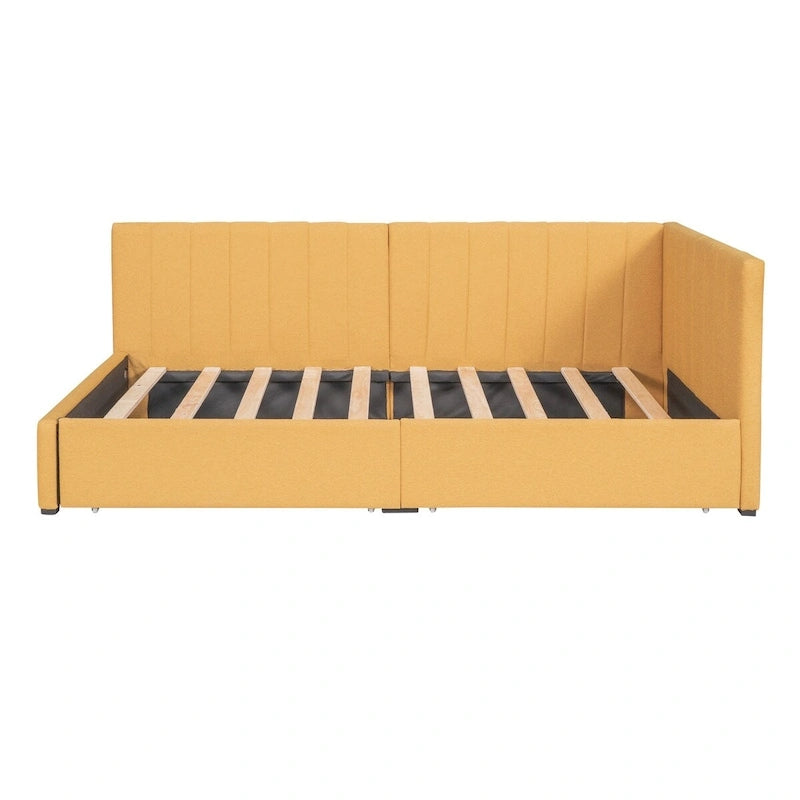 Tagesbett für zwei Personen aus Leinen und MDF mit 2 Schubladen und gepolsterter Rückenlehne, 190 cm L x 108 cm B x 72 cm H