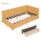 Tagesbett für zwei Personen aus Leinen und MDF mit 2 Schubladen und gepolsterter Rückenlehne, 190 cm L x 108 cm B x 72 cm H