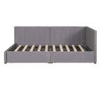 Tagesbett für zwei Personen aus Leinen und MDF mit 2 Schubladen und gepolsterter Rückenlehne, 190 cm L x 108 cm B x 72 cm H