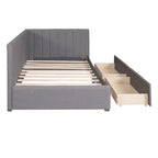 Tagesbett für zwei Personen aus Leinen und MDF mit 2 Schubladen und gepolsterter Rückenlehne, 190 cm L x 108 cm B x 72 cm H