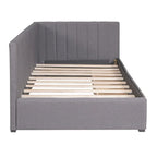 Tagesbett für zwei Personen aus Leinen und MDF mit 2 Schubladen und gepolsterter Rückenlehne, 190 cm L x 108 cm B x 72 cm H
