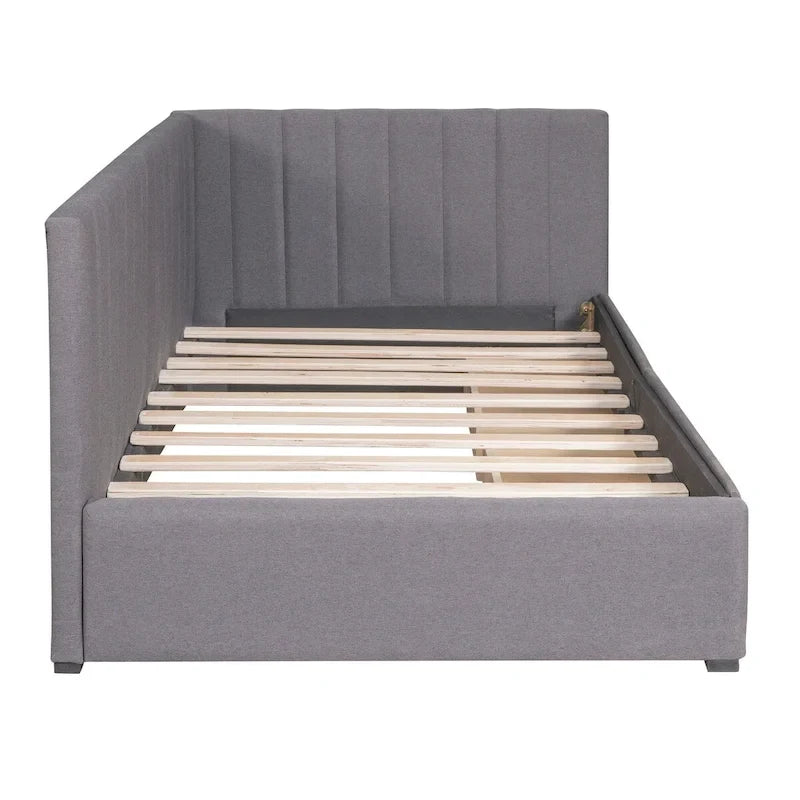 Tagesbett für zwei Personen aus Leinen und MDF mit 2 Schubladen und gepolsterter Rückenlehne, 190 cm L x 108 cm B x 72 cm H