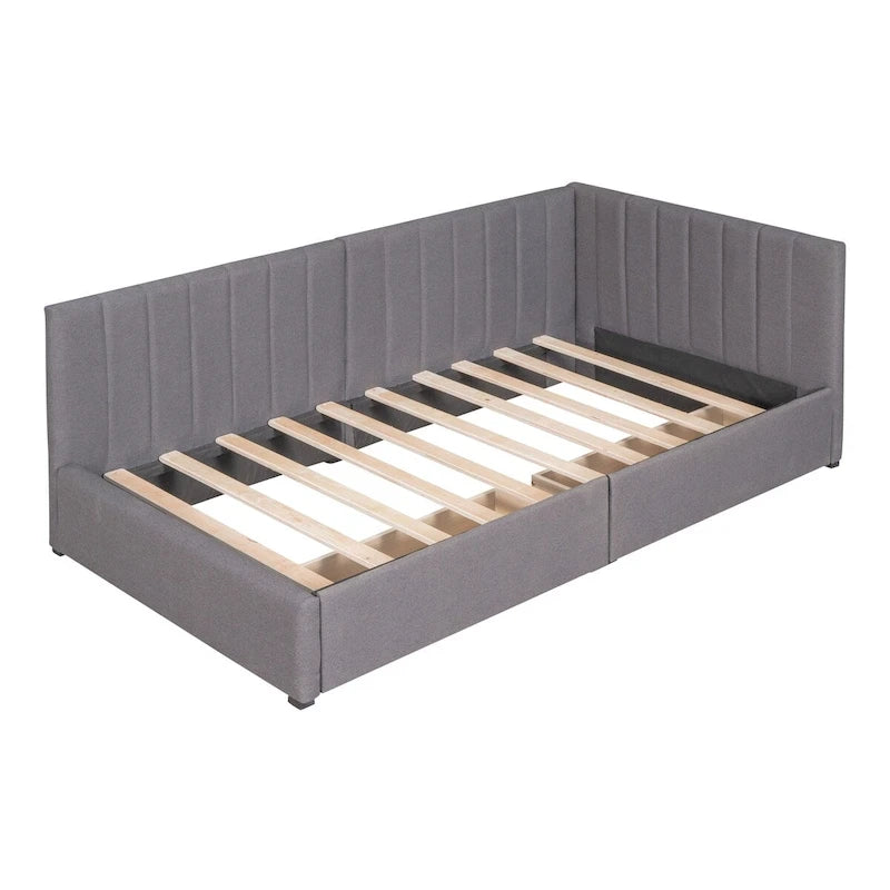 Tagesbett für zwei Personen aus Leinen und MDF mit 2 Schubladen und gepolsterter Rückenlehne, 190 cm L x 108 cm B x 72 cm H