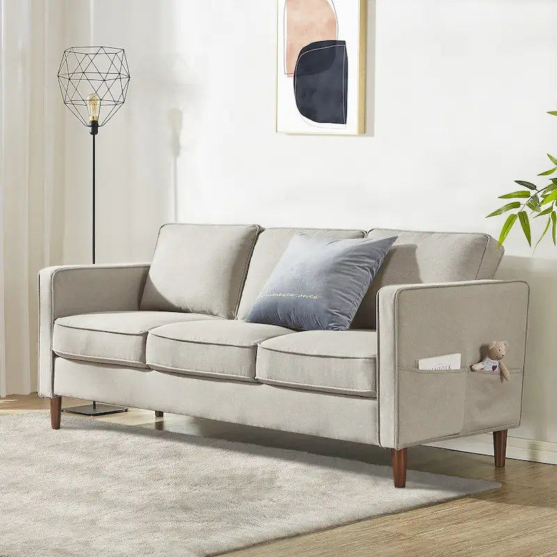 Sofa aus Eukalyptusholz und Poly-Leinen mit Armlehnentaschen 73,5" B x 29" T x 31,9" H