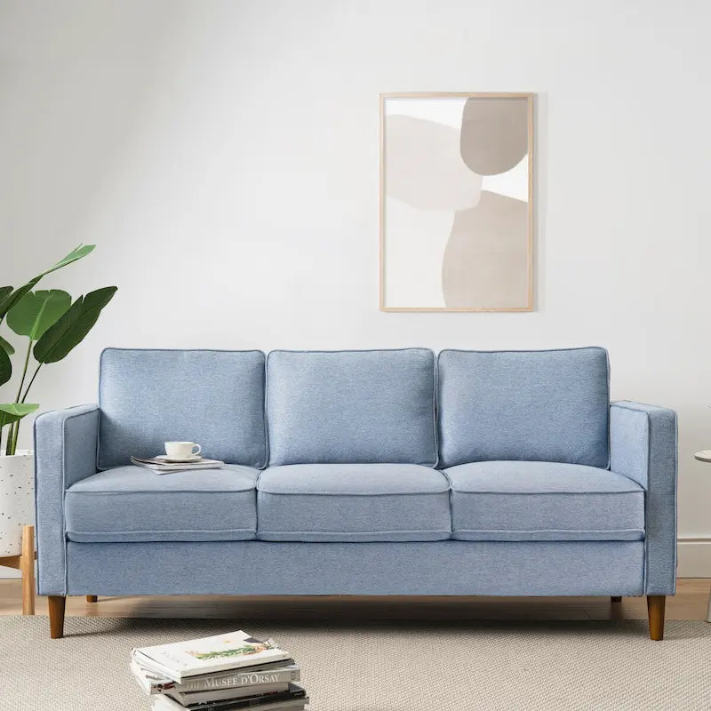 Sofa aus Eukalyptusholz und Poly-Leinen mit Armlehnentaschen 73,5" B x 29" T x 31,9" H
