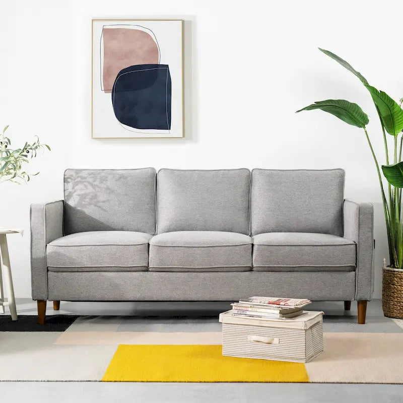 Sofa aus Eukalyptusholz und Poly-Leinen mit Armlehnentaschen 73,5" B x 29" T x 31,9" H