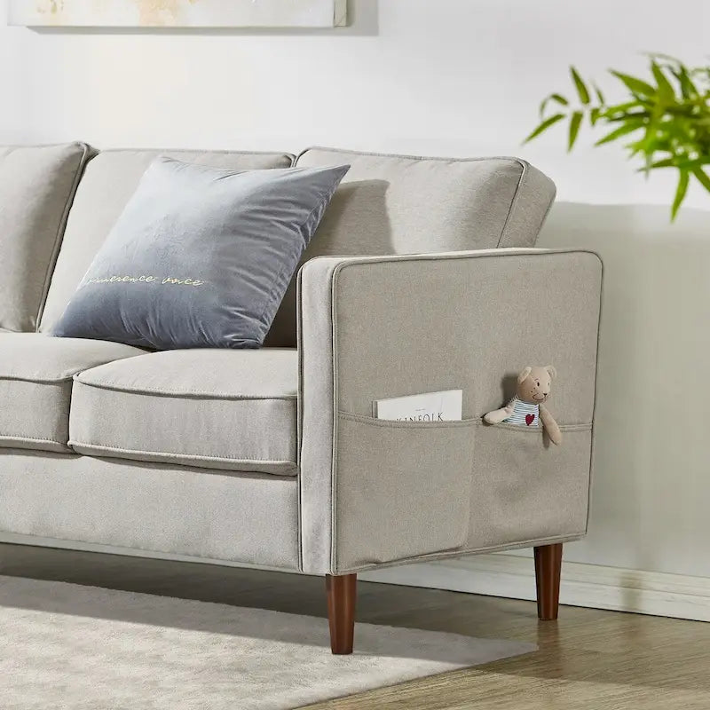 Sofa aus Eukalyptusholz und Poly-Leinen mit Armlehnentaschen 73,5" B x 29" T x 31,9" H