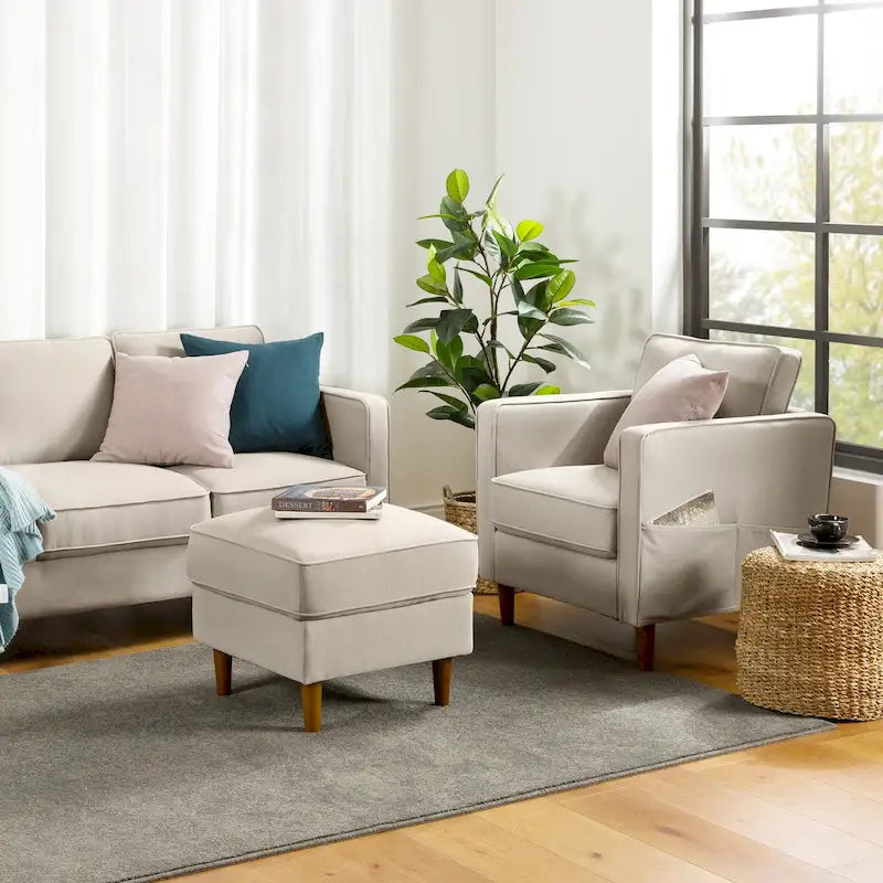 Sofa aus Eukalyptusholz und Poly-Leinen mit Armlehnentaschen 73,5" B x 29" T x 31,9" H