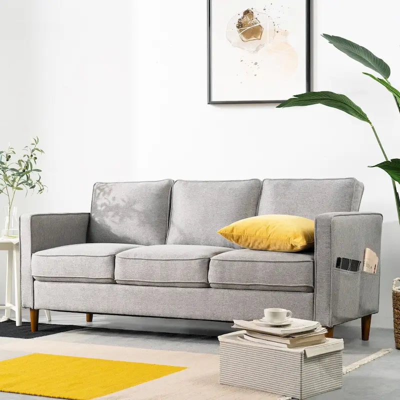 Sofa aus Eukalyptusholz und Poly-Leinen mit Armlehnentaschen 73,5" B x 29" T x 31,9" H