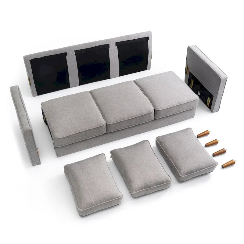 Sofa aus Eukalyptusholz und Poly-Leinen mit Armlehnentaschen 73,5" B x 29" T x 31,9" H