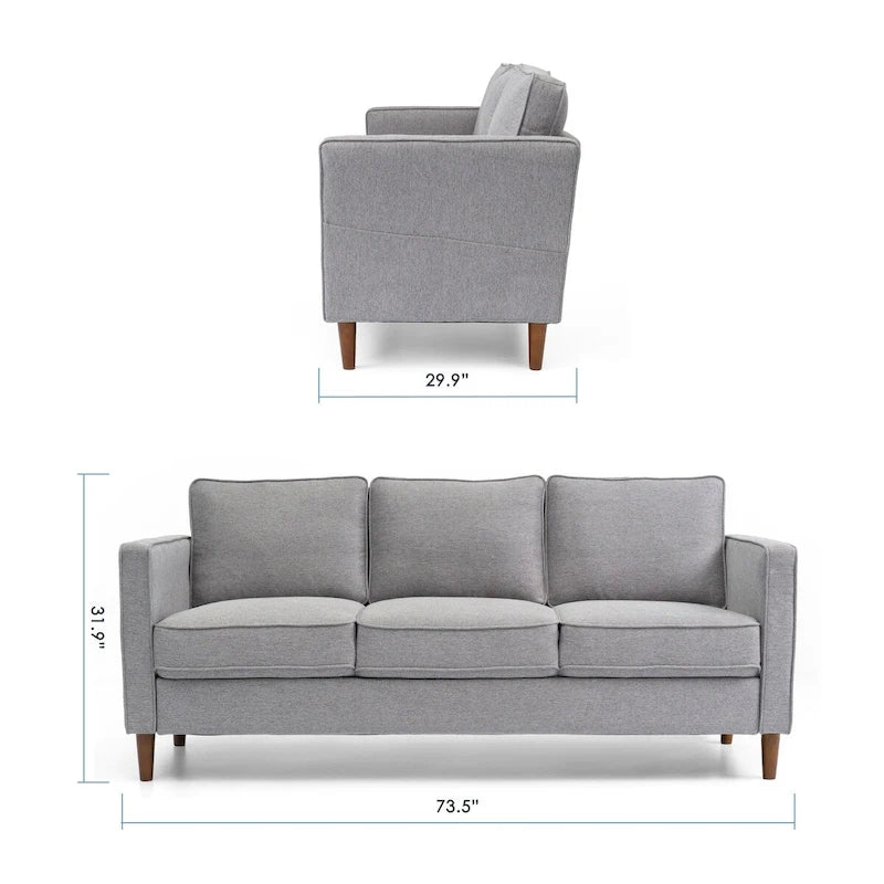 Sofa aus Eukalyptusholz und Poly-Leinen mit Armlehnentaschen 73,5" B x 29" T x 31,9" H