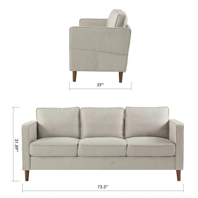 Sofa aus Eukalyptusholz und Poly-Leinen mit Armlehnentaschen 73,5" B x 29" T x 31,9" H