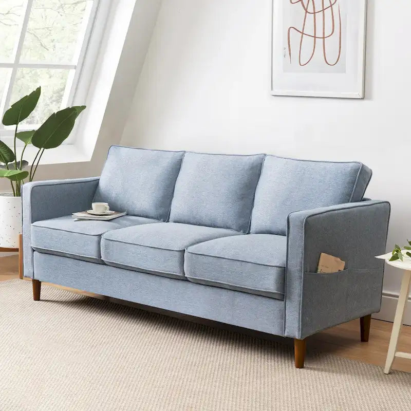 Sofa aus Eukalyptusholz und Poly-Leinen mit Armlehnentaschen 73,5" B x 29" T x 31,9" H