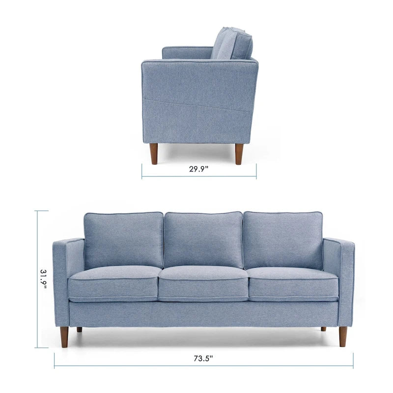 Sofa aus Eukalyptusholz und Poly-Leinen mit Armlehnentaschen 73,5" B x 29" T x 31,9" H