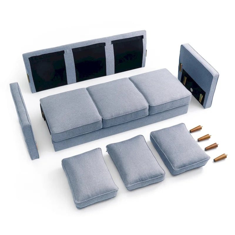 Sofa aus Eukalyptusholz und Poly-Leinen mit Armlehnentaschen 73,5" B x 29" T x 31,9" H