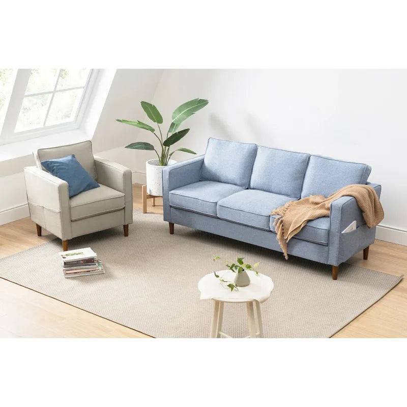 Sofa aus Eukalyptusholz und Poly-Leinen mit Armlehnentaschen 73,5" B x 29" T x 31,9" H