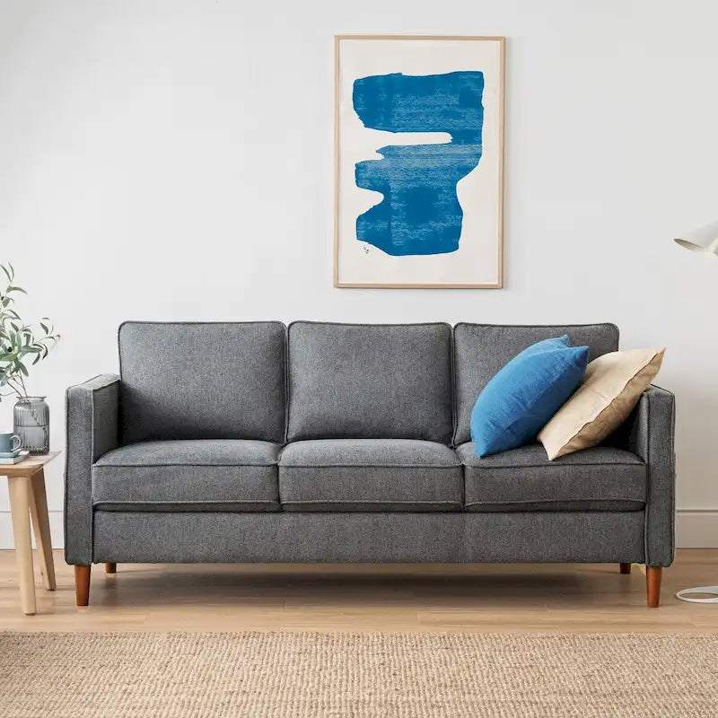 Sofa aus Eukalyptusholz und Poly-Leinen mit Armlehnentaschen 73,5" B x 29" T x 31,9" H