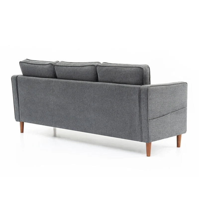 Sofa aus Eukalyptusholz und Poly-Leinen mit Armlehnentaschen 73,5" B x 29" T x 31,9" H