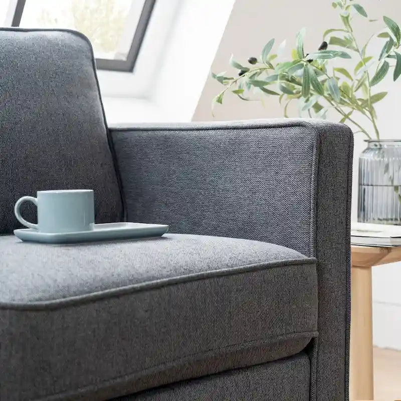 Sofa aus Eukalyptusholz und Poly-Leinen mit Armlehnentaschen 73,5" B x 29" T x 31,9" H