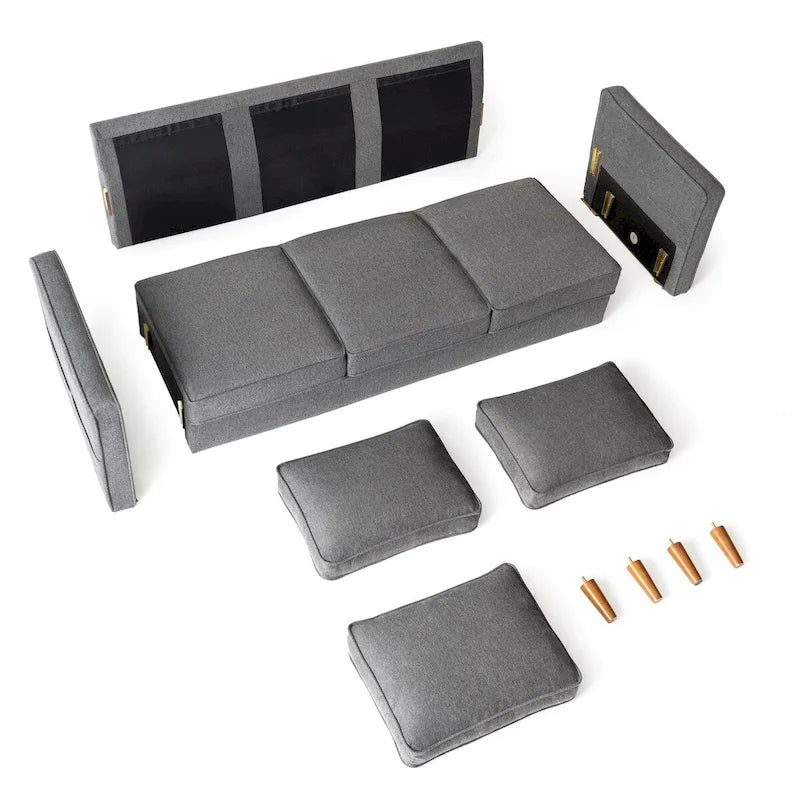Sofa aus Eukalyptusholz und Poly-Leinen mit Armlehnentaschen 73,5" B x 29" T x 31,9" H