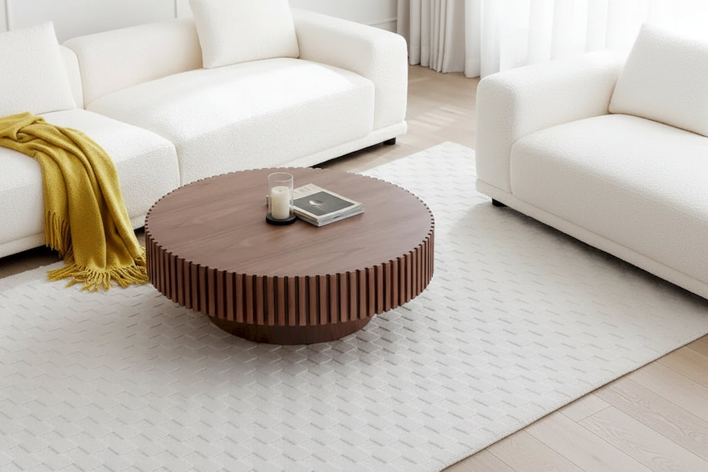 Modern Contemporary Black Walnut Round Coffee Table Coffee Table with Sturdy Pedestal No Assembled
