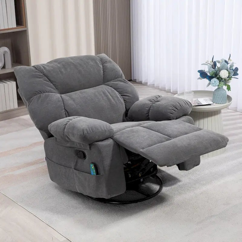 Chenille- & Stahl-Übergroßer Drehsessel mit Wippfunktion, Massage und Heizung 98 cm B x 90 cm T x 98 cm H
