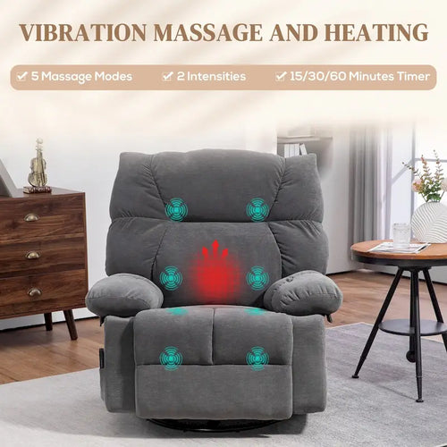 Chenille- & Stahl-Übergroßer Drehsessel mit Wippfunktion, Massage und Heizung 98 cm B x 90 cm T x 98 cm H