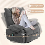 Chenille- & Stahl-Übergroßer Drehsessel mit Wippfunktion, Massage und Heizung 98 cm B x 90 cm T x 98 cm H