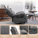 Chenille- & Stahl-Übergroßer Drehsessel mit Wippfunktion, Massage und Heizung 98 cm B x 90 cm T x 98 cm H