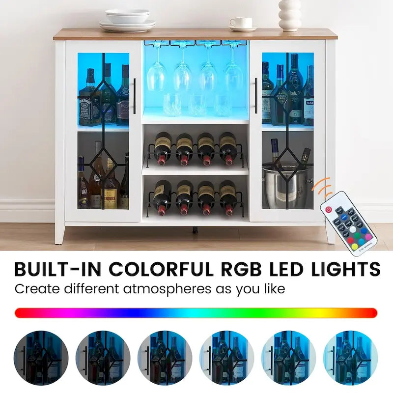 Getränkeschrank aus Spanplatte mit LED-Beleuchtung und Glastüren, 120 B x 40 T x 88 H cm