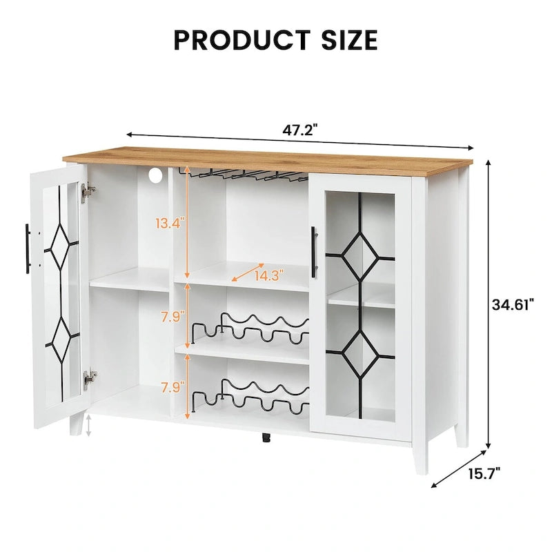 Getränkeschrank aus Spanplatte mit LED-Beleuchtung und Glastüren, 120 B x 40 T x 88 H cm