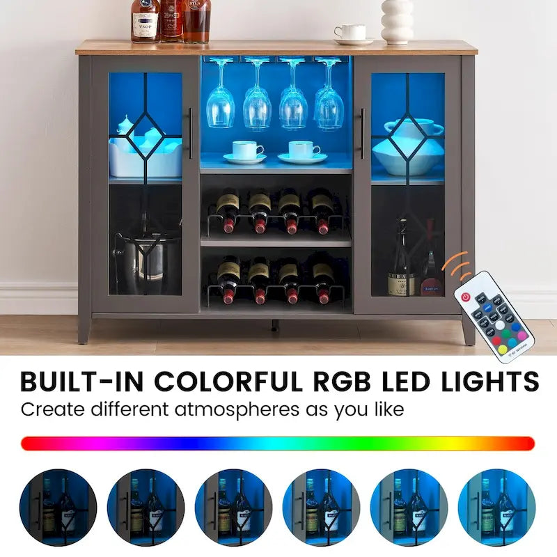 Getränkeschrank aus Spanplatte mit LED-Beleuchtung und Glastüren, 120 B x 40 T x 88 H cm