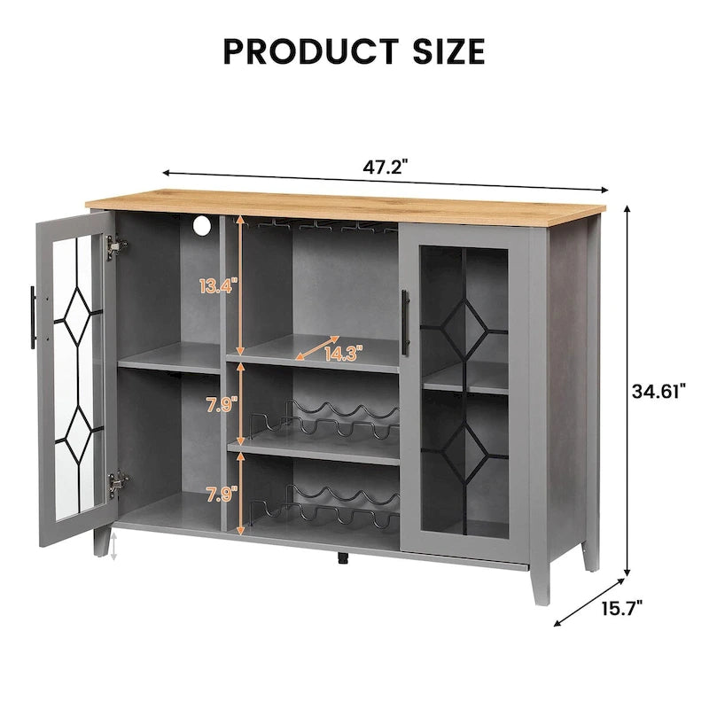 Getränkeschrank aus Spanplatte mit LED-Beleuchtung und Glastüren, 120 B x 40 T x 88 H cm