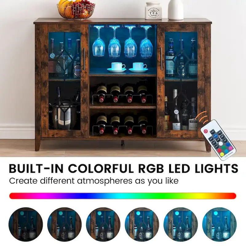 Getränkeschrank aus Spanplatte mit LED-Beleuchtung und Glastüren, 120 B x 40 T x 88 H cm