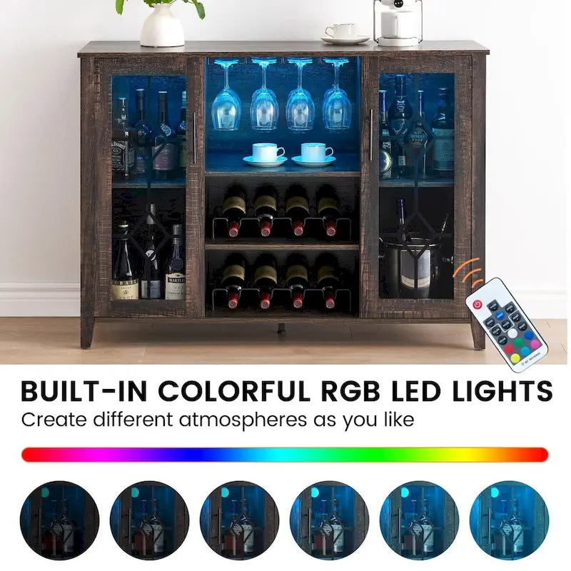 Getränkeschrank aus Spanplatte mit LED-Beleuchtung und Glastüren, 120 B x 40 T x 88 H cm