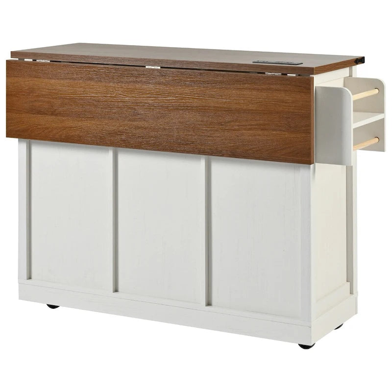 Kücheninsel aus Spanplatte & MDF mit Steckdose und feststellbaren Rollen 136 cm B x 73 cm T x 93 cm H