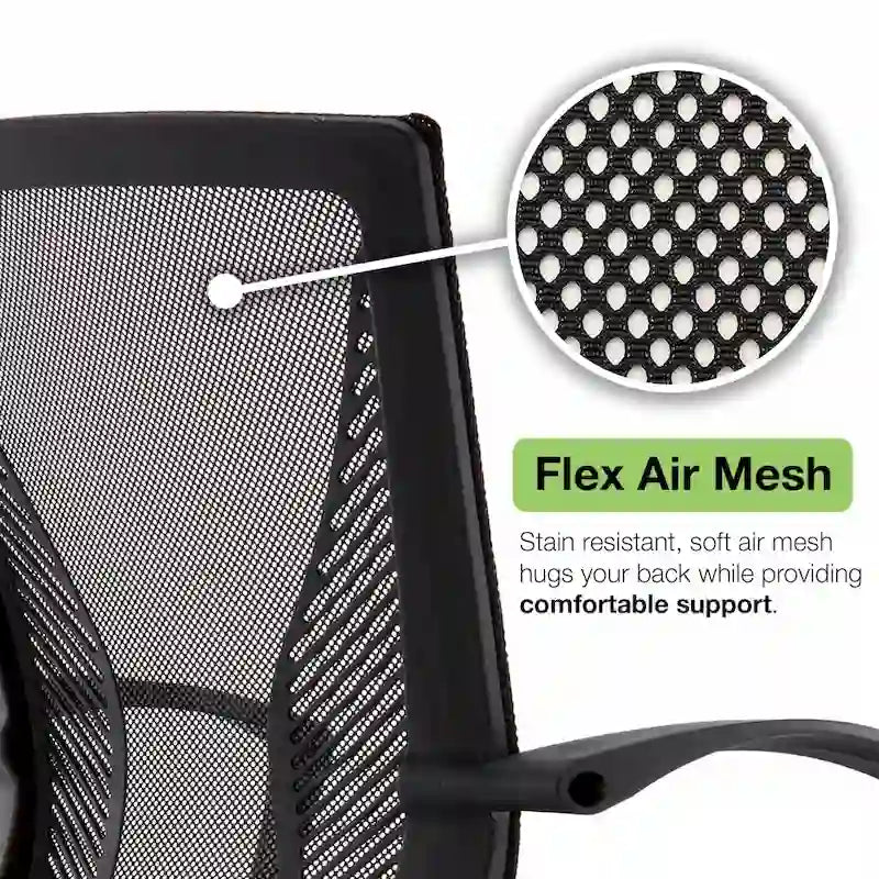 Ergonomischer Bürostuhl mit Rückenlehne aus Netzstoff und Schaumstoff, mit Lordosenstütze, 55,1 cm B x 59,9 cm T x 93-103,1 cm H