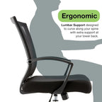 Ergonomischer Bürostuhl mit Rückenlehne aus Netzstoff und Schaumstoff, mit Lordosenstütze, 55,1 cm B x 59,9 cm T x 93-103,1 cm H